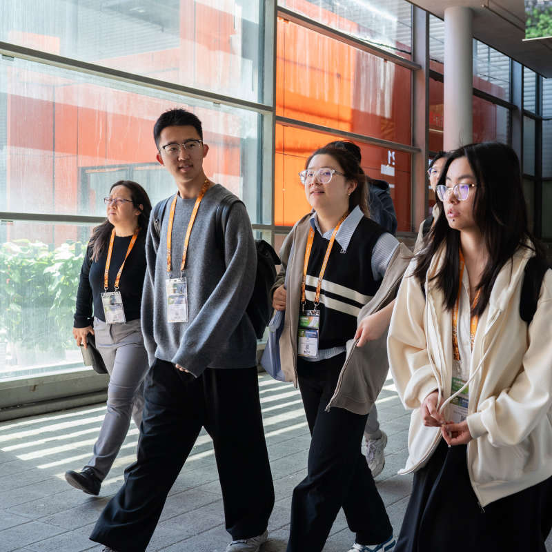 Students walk around campus.