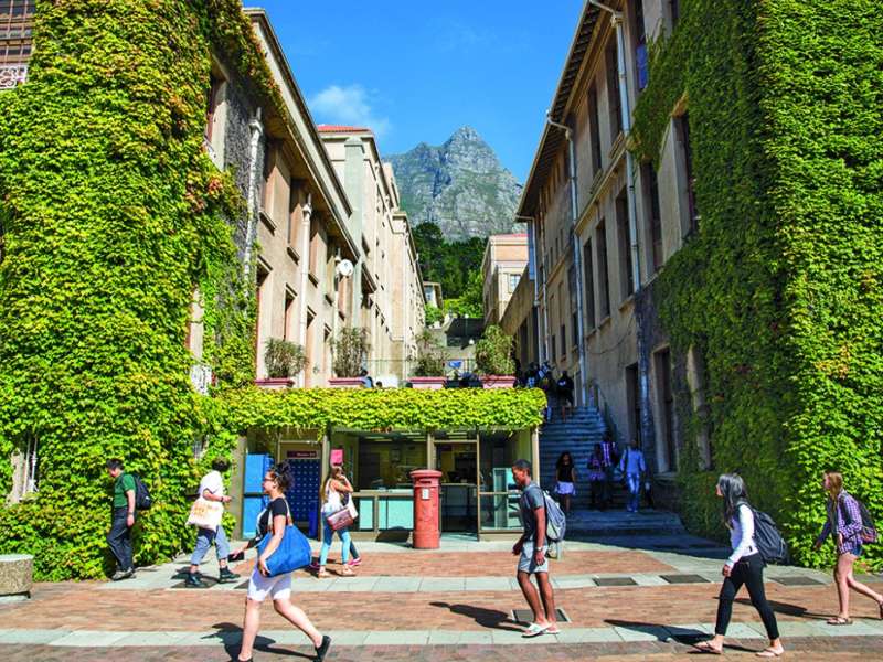 Students walk in University of Cape Town Campus