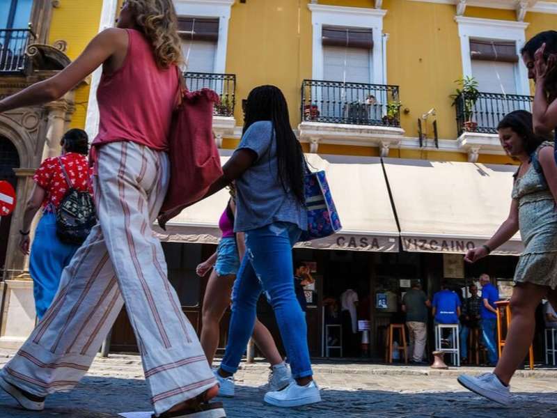 Students walking the streets of Seville
