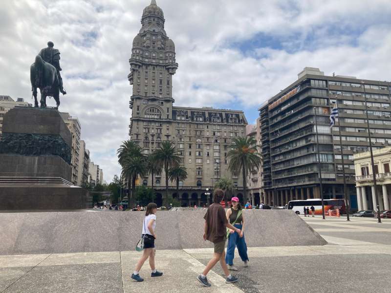 Students walking through a plaza