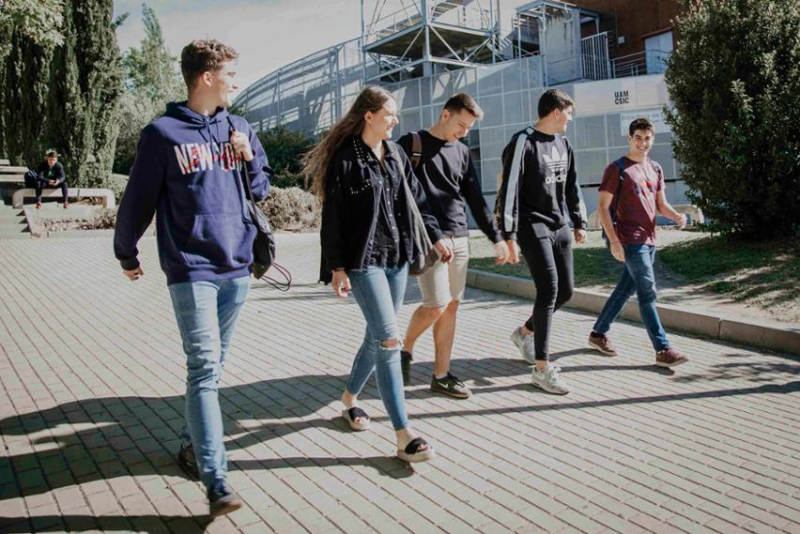 students walking together on a university campus