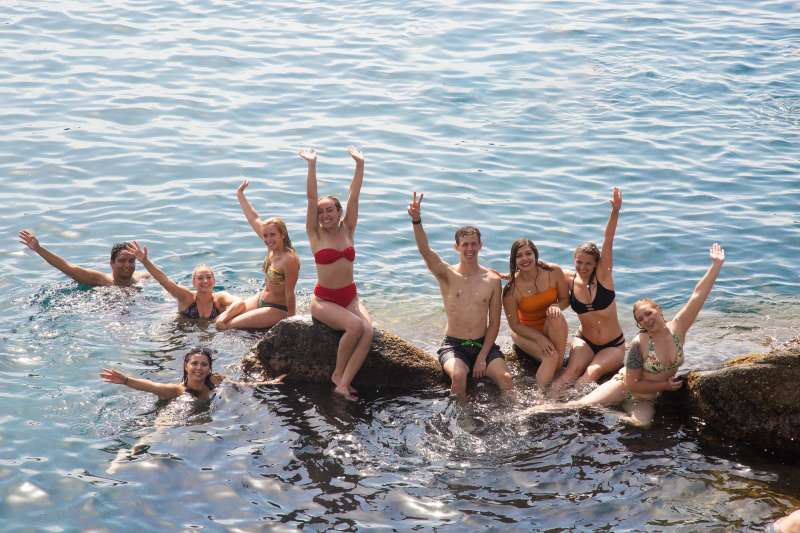 Study abroad participants enjoying the water in Italy.