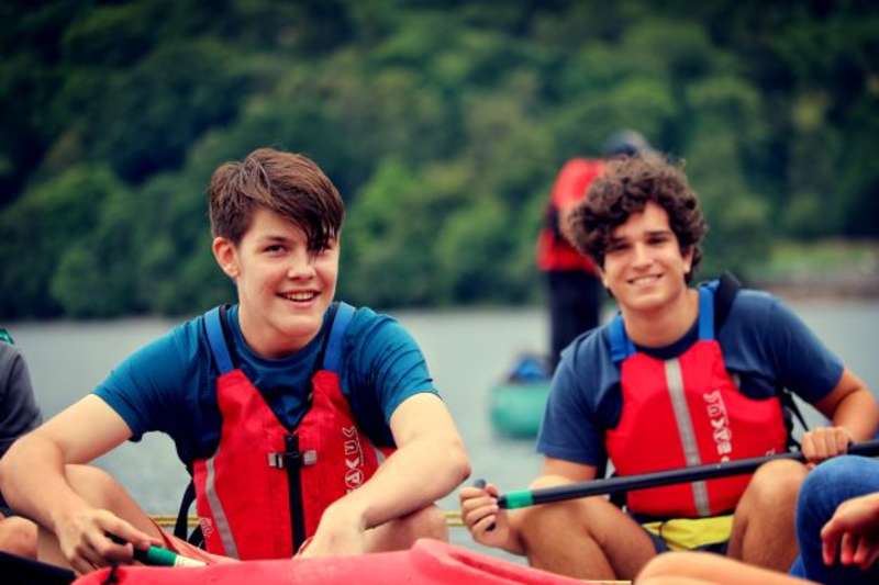 summer school students kayaking
