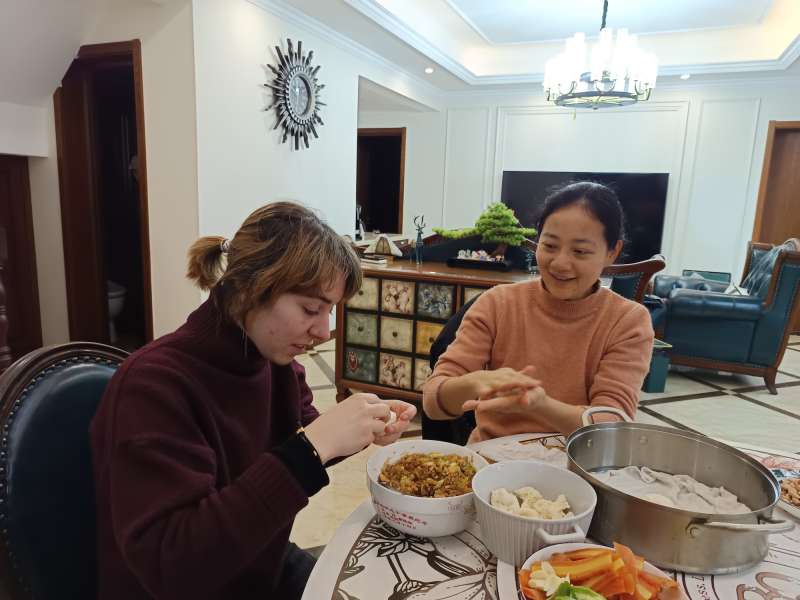 Teachers making dumplings in China