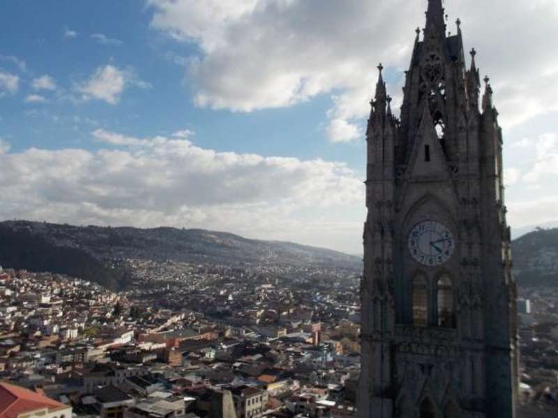 The Basilica and city of Quito, Ecuador from above.