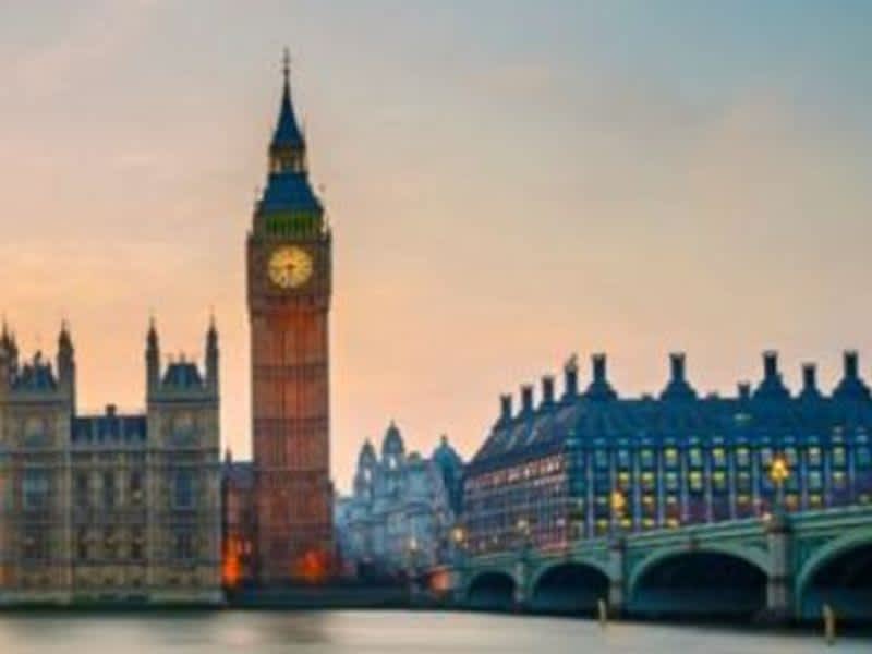 The iconic Big Ben clock tower and Houses of Parliament in London, UK.