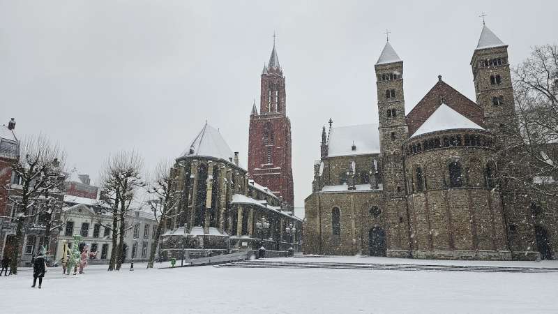 The Vrijthof square covered in a blanket of snow in winter