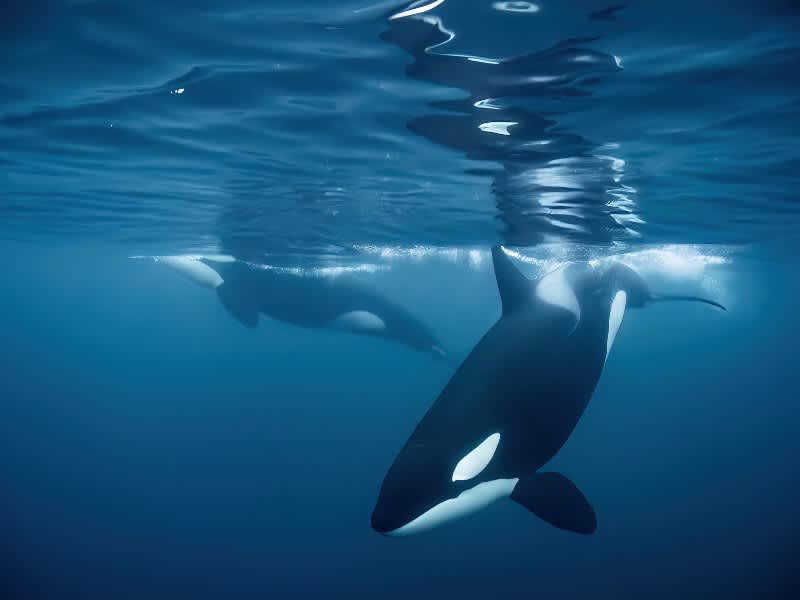 Two orcas swimming just below the surface on a South Africa Penda Photo Tour