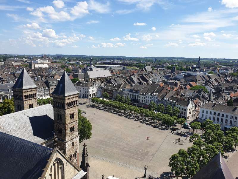 View of the Vrijthof square in Maastricht from the St. John's tower