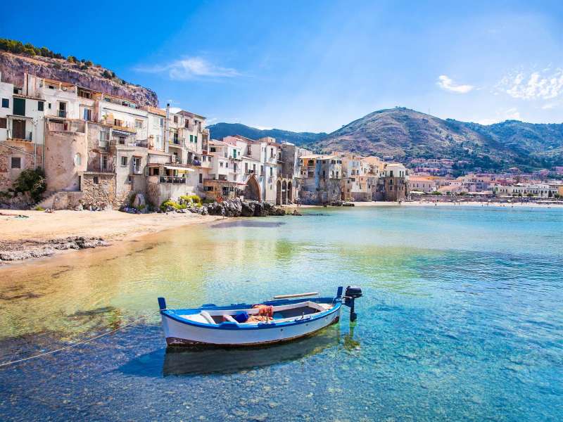 View of village on the sea in Italy