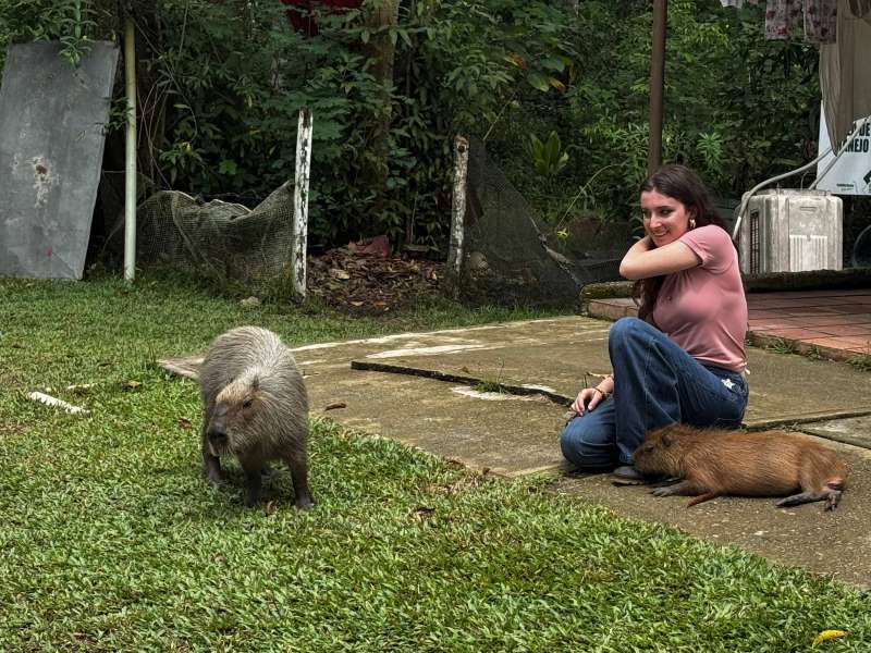 volunteer with capybaras