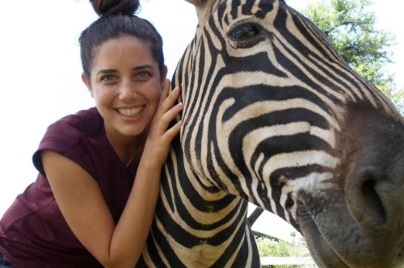 girl holding a zebra