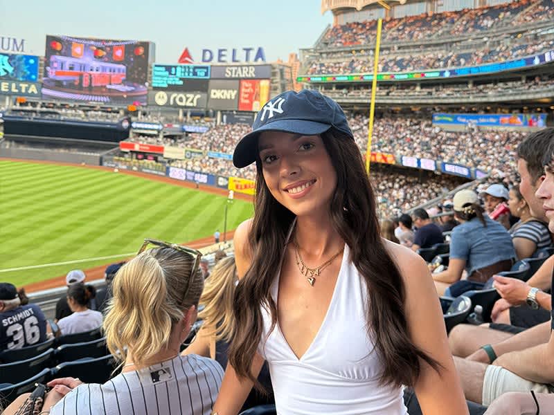 Woman at a baseball game in the USA
