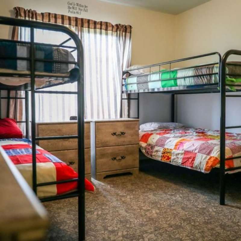 A women's shelter, also known as a women's refuge and battered women's shelter.