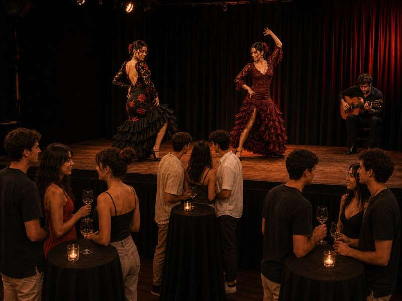 Young travellers watching a traditional flamenco show in Spain